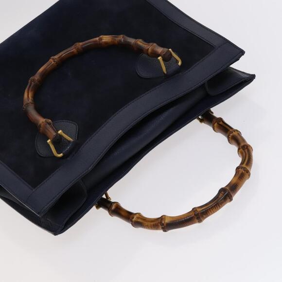 GUCCI Bamboo Hand Bag Suede Leather Navy Gold 002 0260 002 0260 - Picture 6 of 16